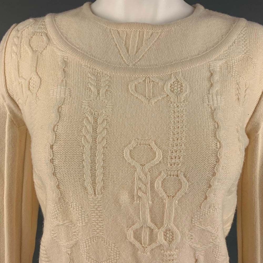 HERMES Cream Virgin Wool Textured Sweater - Picture 2 of 7